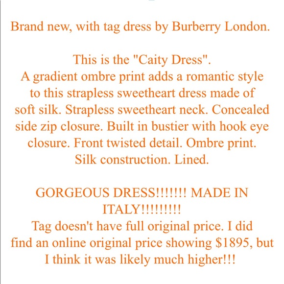 Burberry London Strapless Degrade “Caity” Dress size 2 US NWT - Picture 10 of 13
